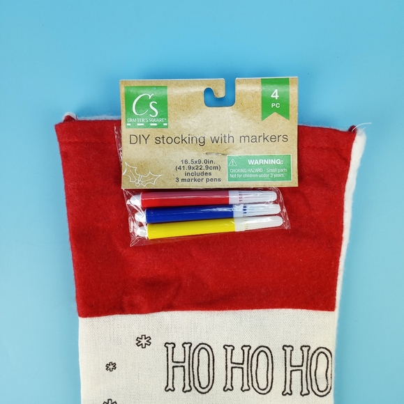 Crafter's Square DIY Ho Ho Ho Christmas Stocking Santa Snowman + Markers Red NEW - Picture 3 of 8